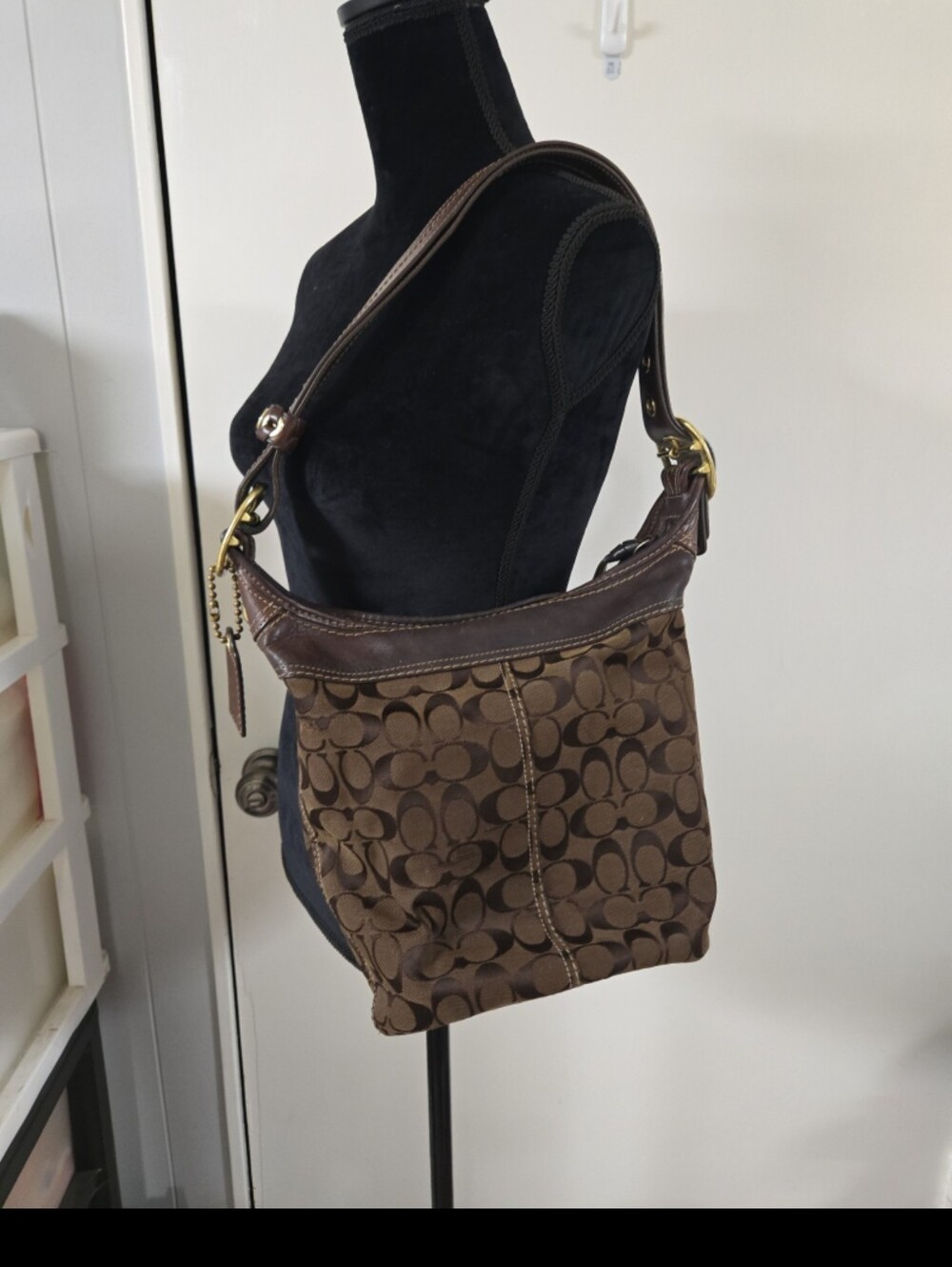 COACH Vintage Brown Bleeker Signature Canvas Leather Bucket Crossbody Bag 11437